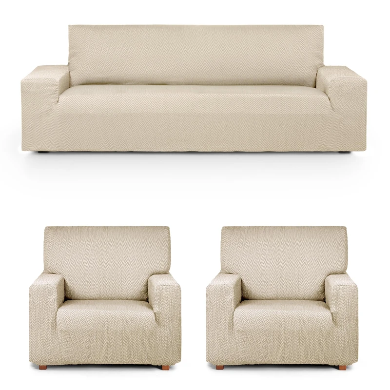 Eysa Luz Stretch Sofa Cover Pack Trio 3 + 1 + 1 Seater Ecru