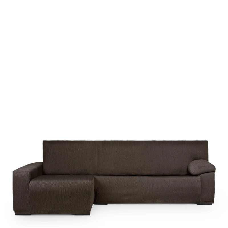 Eysa Light Sofa Cover for Chaise Longue with Long Arm Left Side Front View Brown