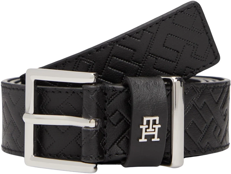 Tommy Hilfiger Women's TH SQUARE 3.0 MONO SV AW0AW18110 Adjustable Belt, BLACK, 75