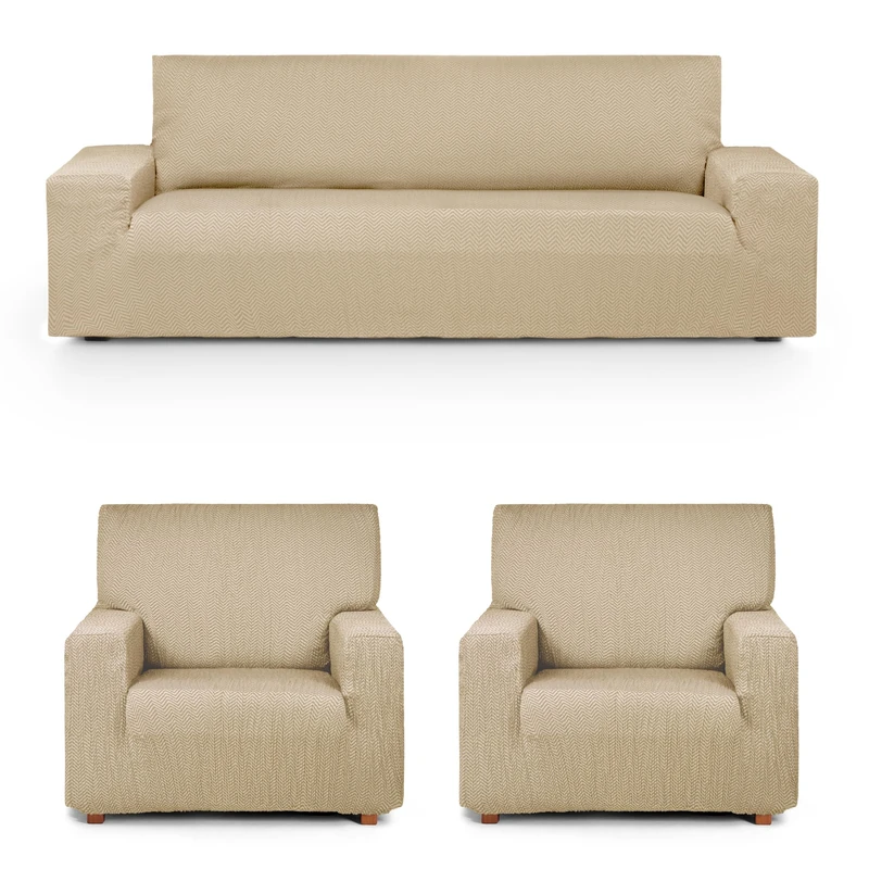 Eysa Luz Stretch Sofa Cover Pack Trio 3 + 1 + 1 Seater Beige
