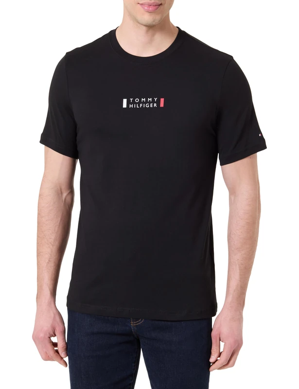 Tommy Hilfiger Men Brand Love Small Center TEE MW0MW41453 S/S T-Shirt, Black, XS