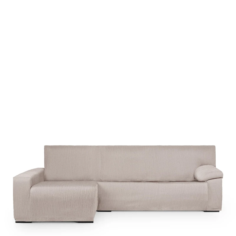 Eysa Light Sofa Cover for Chaise Longue Mini with Long Arm Left Side Front View Linen Colour