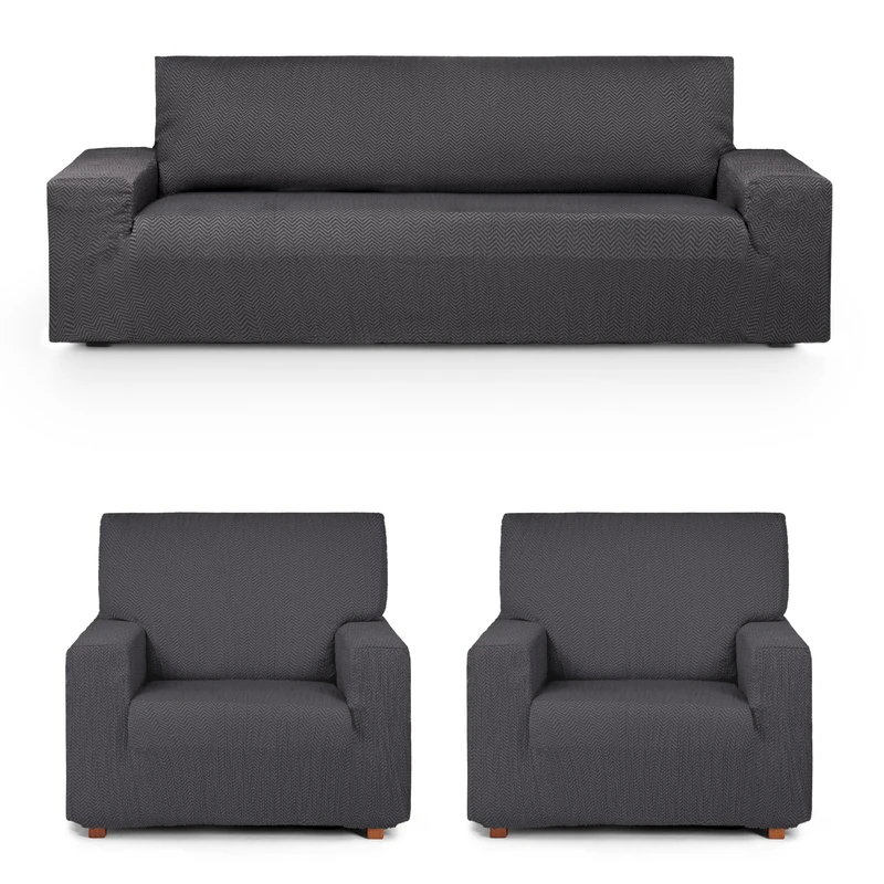 Eysa Luz Stretch Sofa Cover Pack Trio 3 + 1 + 1 Seater Anthracite