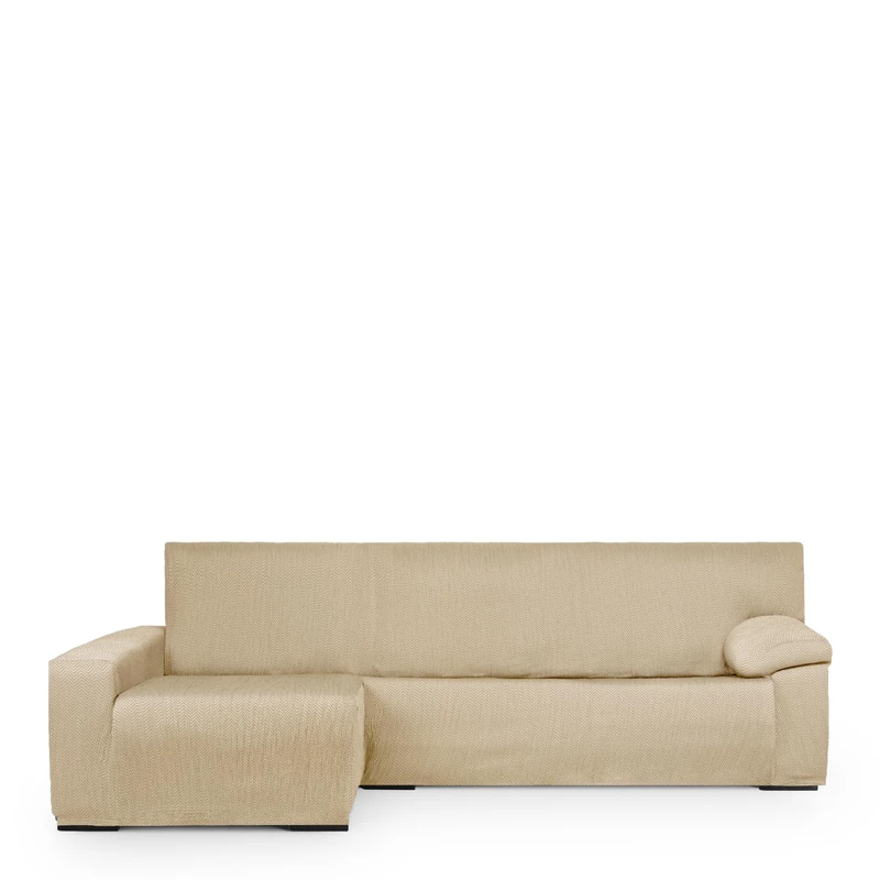 Eysa Light Sofa Cover for Chaise Longue Mini with Long Arm Left Side Front View Beige