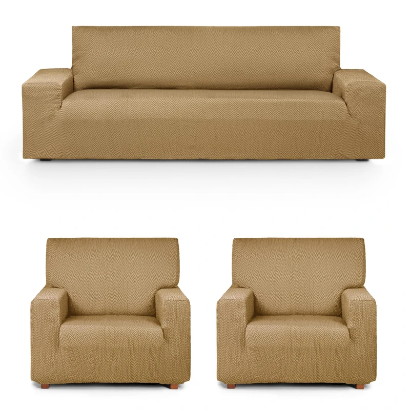 Eysa Luz Stretch Sofa Cover Pack Trio 3 + 1 + 1 Seater Mustard Colour