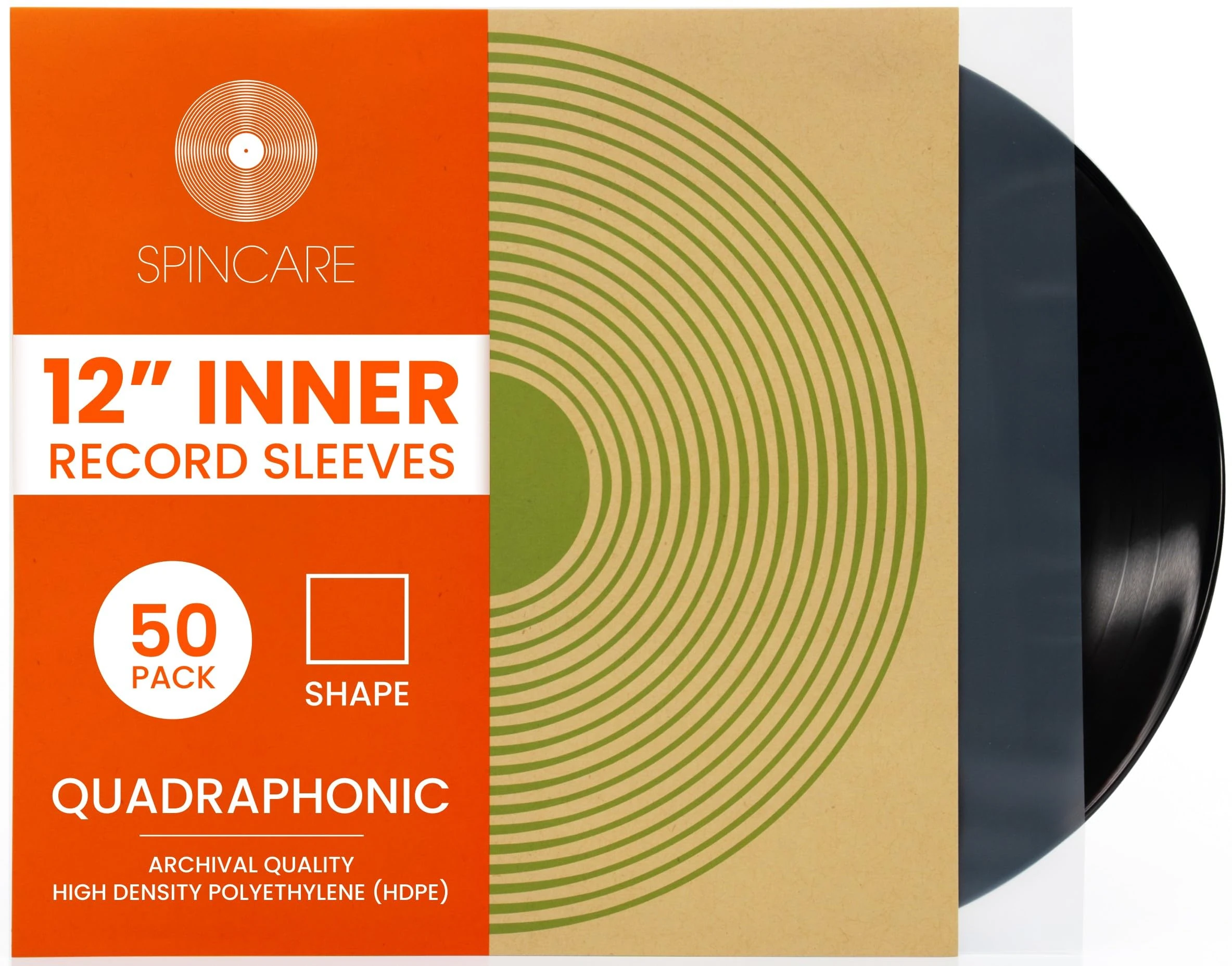 50x 12 Inch Anti Static Inner Vinyl Record Sleeves | Spincare Quadraphonic Square LP Protective Sleeve | Premium HDPE Anti-Static Album Protection | Archival HDPE Plastic Vinyl Record Storage Covers