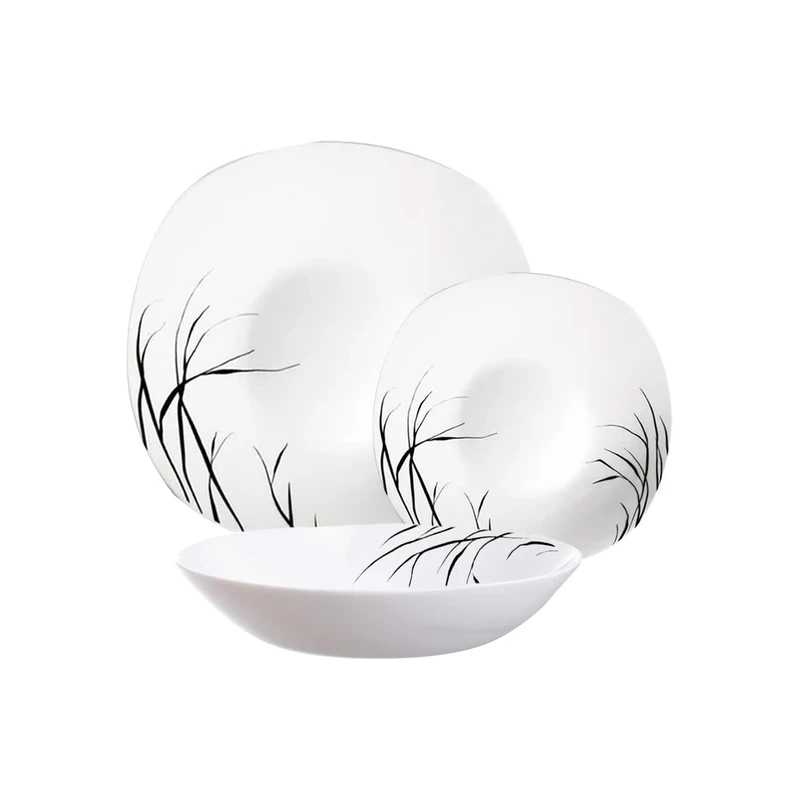 Wintem 18 Piece Square Dinner Set - Elegant Porcelain Dinner Set with Gracilis Decoration - Modern and Refined Design