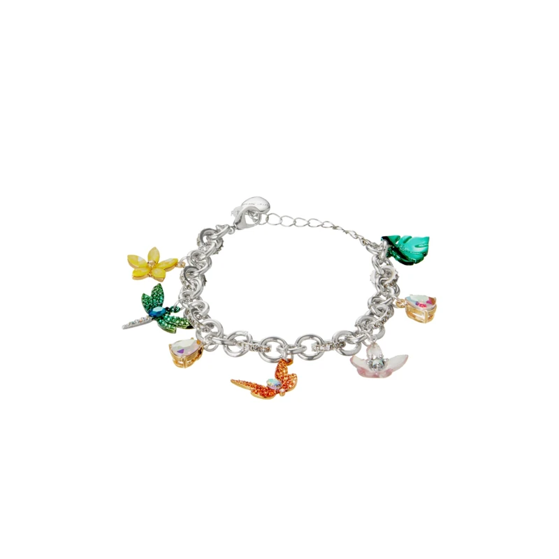 Betsey Johnson Garden Glam Charm Bracelet for Women, Vibrant Jewellery, Plated Silver, Colourful & Glass Crystal, Includes 7 Charms
