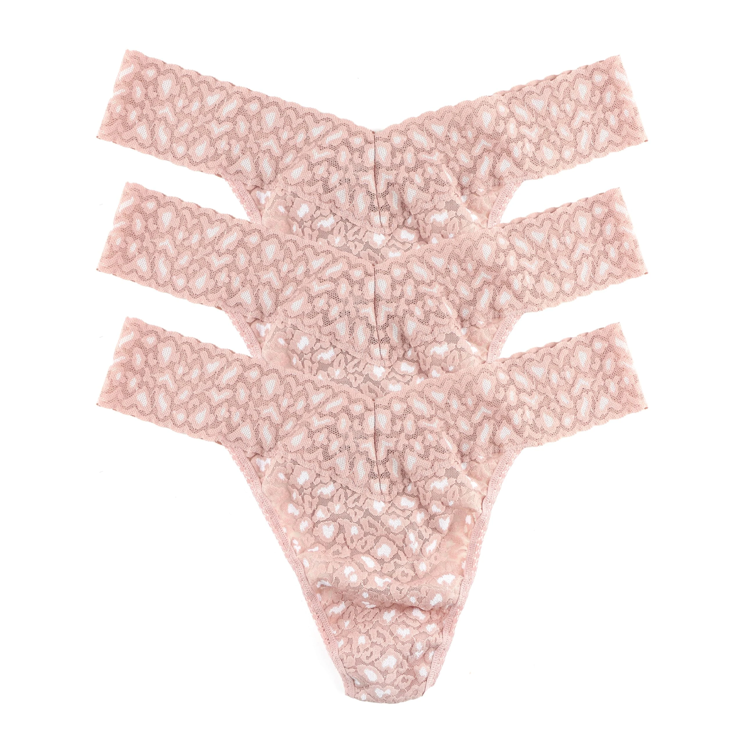 hanky panky - Daily Lace Original Rise Thongs for Women 3 Pack | One Size (4-14) | Lacy thong underwear, lingerie panties, Desert Rose/White, Desert Rose/White, Desert Rose/White, One size
