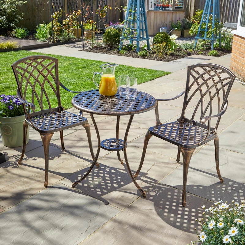 Home Source Aspen Garden Patio Outdoor Bistro Set Table and 2 Chairs Aluminium Garden Furniture, Brown