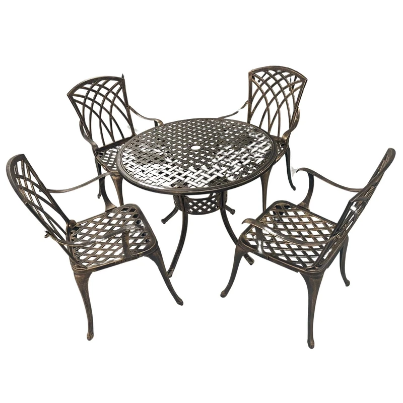Home Source Denali Garden Patio Outdoor Bistro Set Table and 4 Chairs Aluminium Garden Furniture, Brown