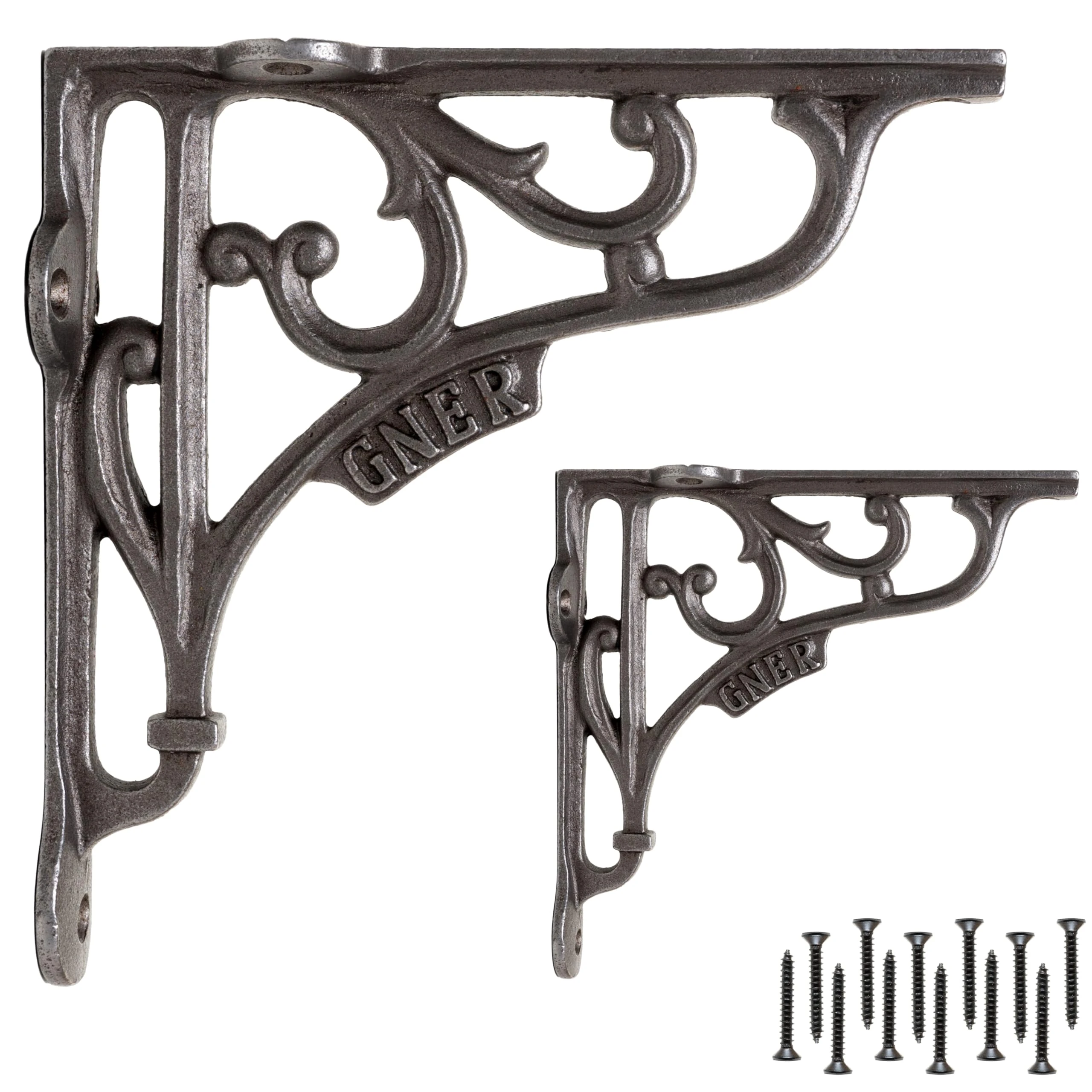EDUWURXS Industrial Cast Iron Shelf Brackets 6x6” | Heavy Duty Wall Brackets for Shelves (Pack of 2) | Rustic Shelf Supports for Kitchen, Living Room & More (GNER)