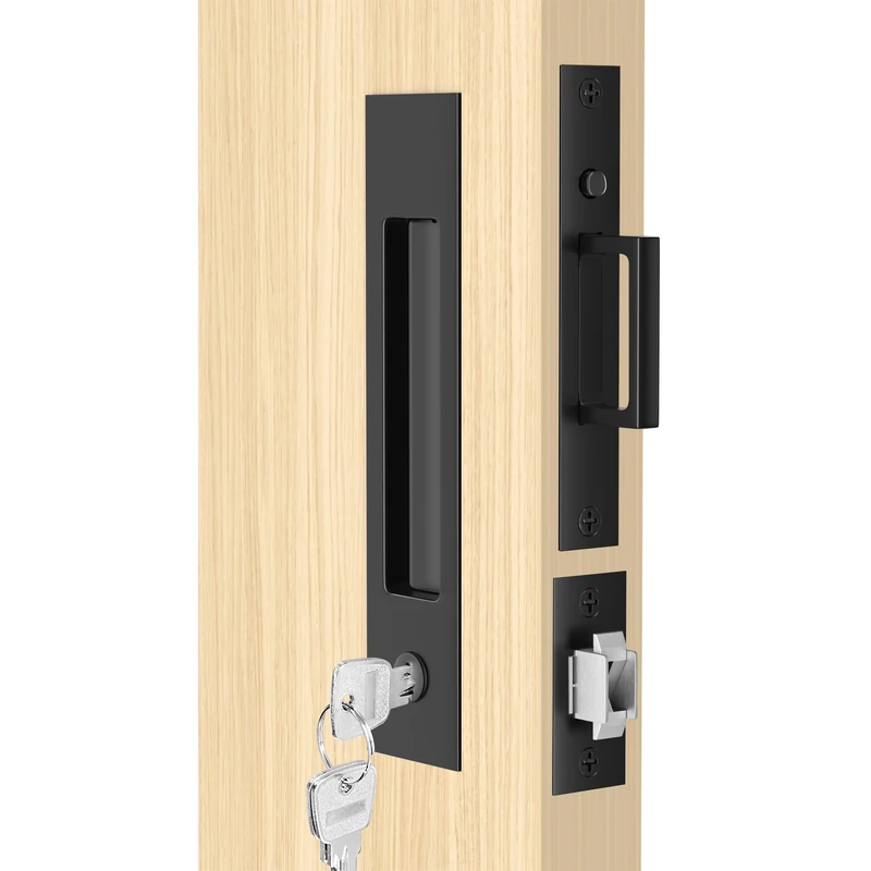 Dontay Pocket Door Lock with Key Hardware,Recessed Edge Handle,Matte Black