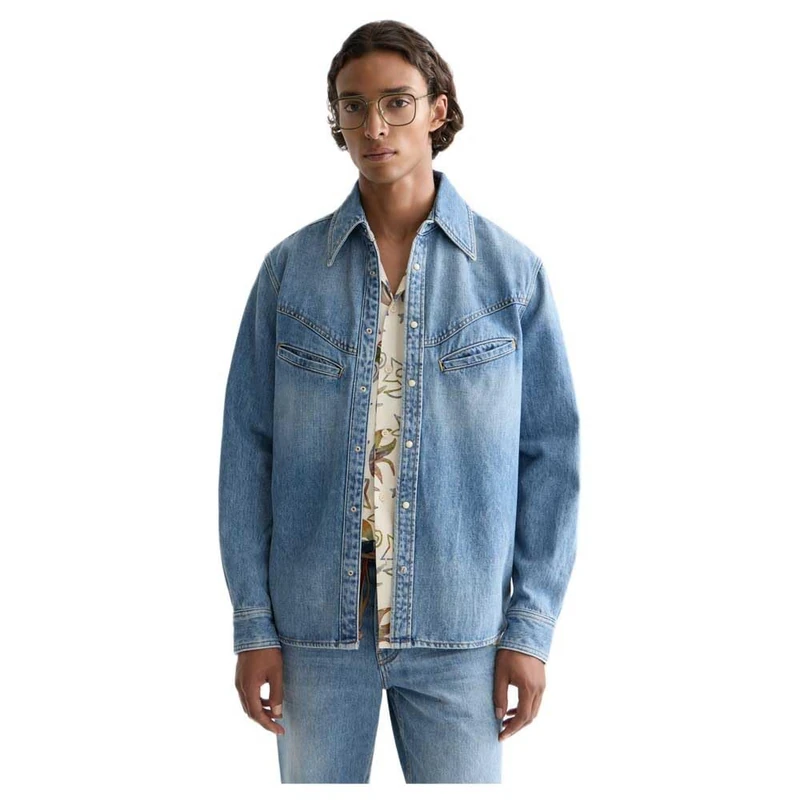 Scotch & Soda Men's Washed Denim Western Detal Ls Shirt, City Slicker 410, XXL