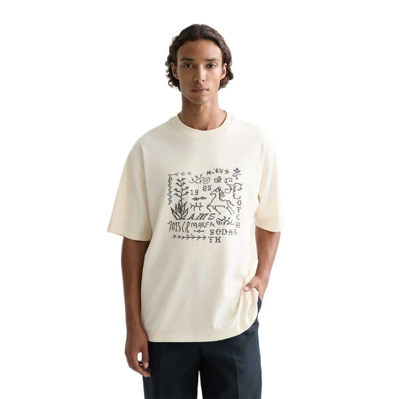 Scotch & Soda Mens Front Artwork Loose-fit T-Shirt, Eggnog 270, XL UK