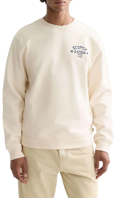 Scotch & Soda Men's Left Chest Artwork Crewneck Sweatshirt, Eggnog, L