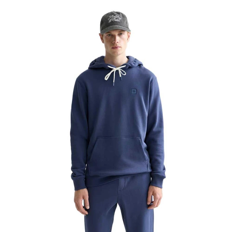Scotch & Soda Men's Essential Badge Logo Hooded Sweatshirt, Oceana 401, XXL