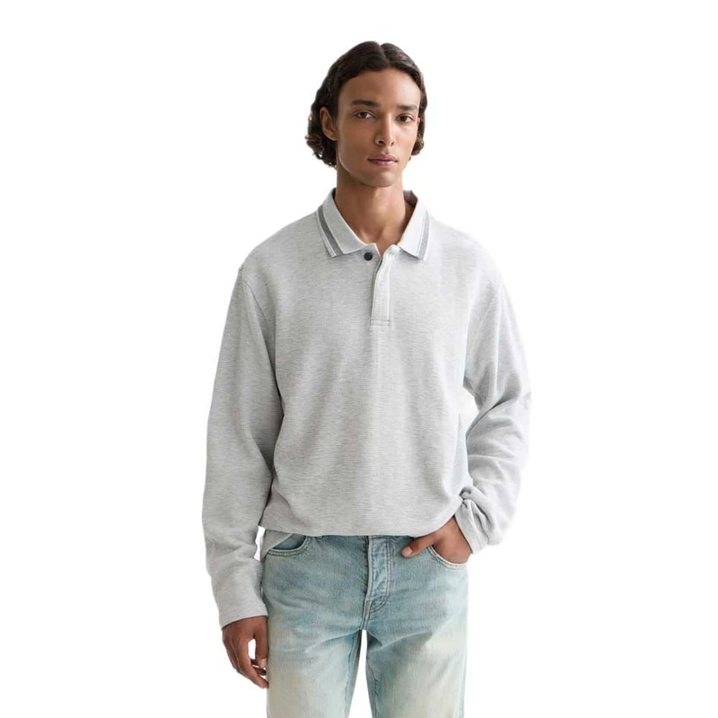 Scotch & Soda Mens Long Sleeved Relaxed-fit Polo Shirt, Grey Melange 050, M UK