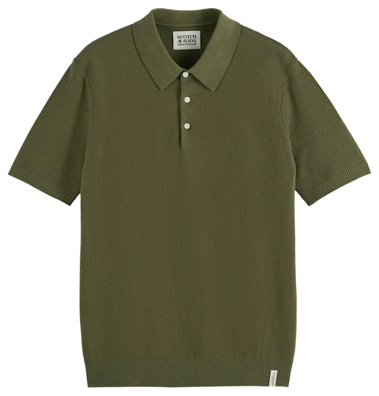 Scotch & Soda Men's Knitted Polo Shirt, Olive Night 301, XL
