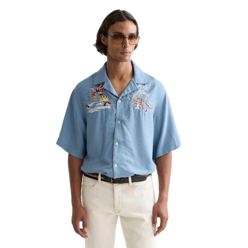 Scotch & Soda Men's 40th Anniversary Embroidered Relaxed Fit Ss Shirt, Infinity 410, L