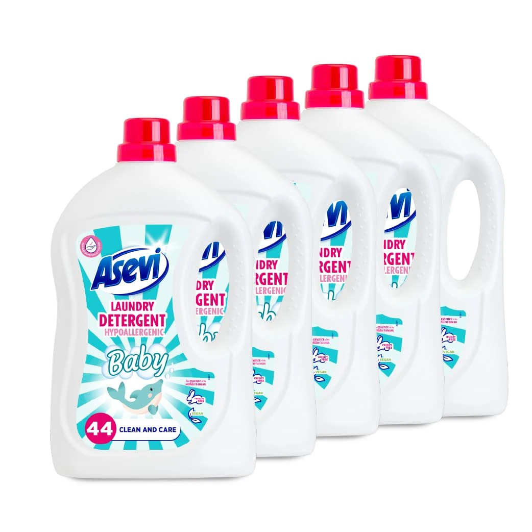 Asevi Laundry Detergent, Washing Liquid Detergent, Laundry Cleanser, 44 Washes, Multipack of 5 X 2376ML (Baby)