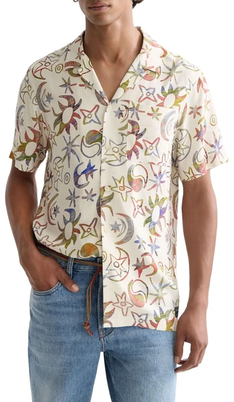 Scotch & Soda Mens All Over Print Shirt, Cosmic Sky Eggnog, XXL UK - Image 1