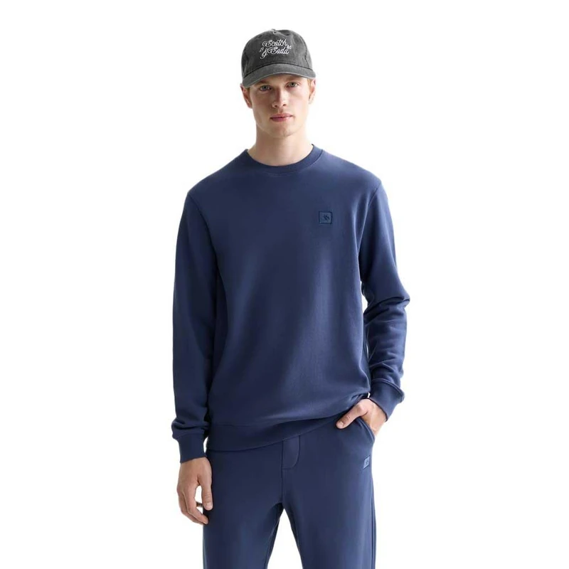 Scotch & Soda Men's Essential Badge Logo Crewneck Sweatshirt, Oceana 401, XXL