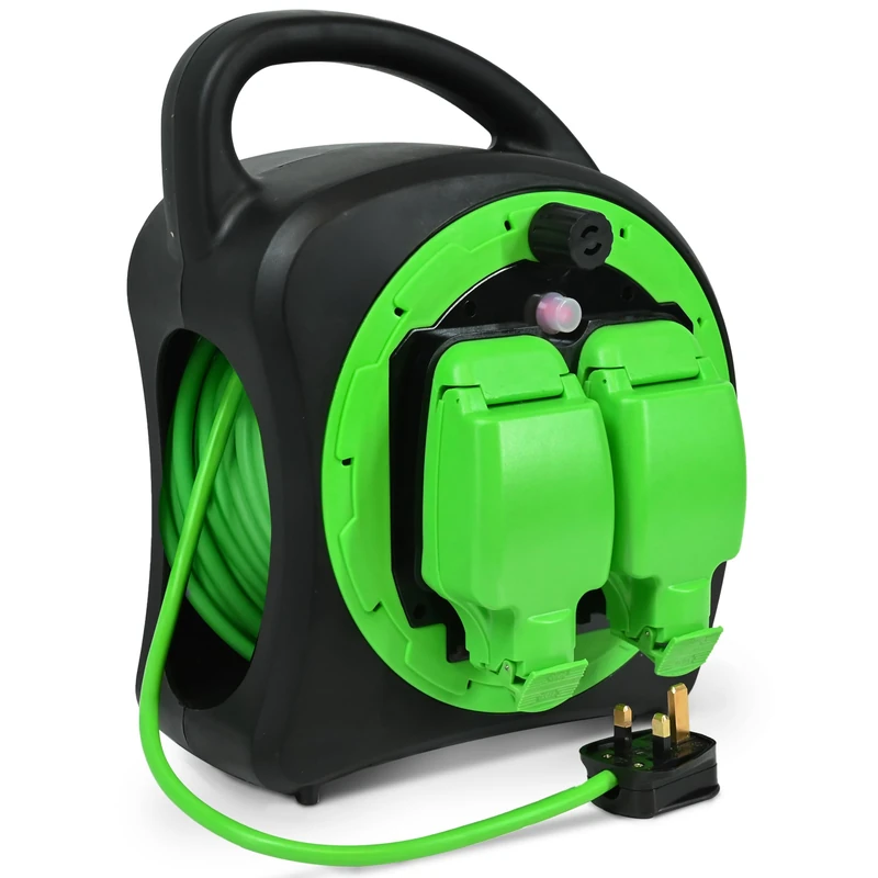 Desiretech - 30m Weatherproof Extension Cable - 2 Socket - 13 Amp Outdoor Lead - Waterproof IP54 - Durable Green Cable for Garden, Outdoor Equipment & Power Tools - Flexible & Heavy Duty Design