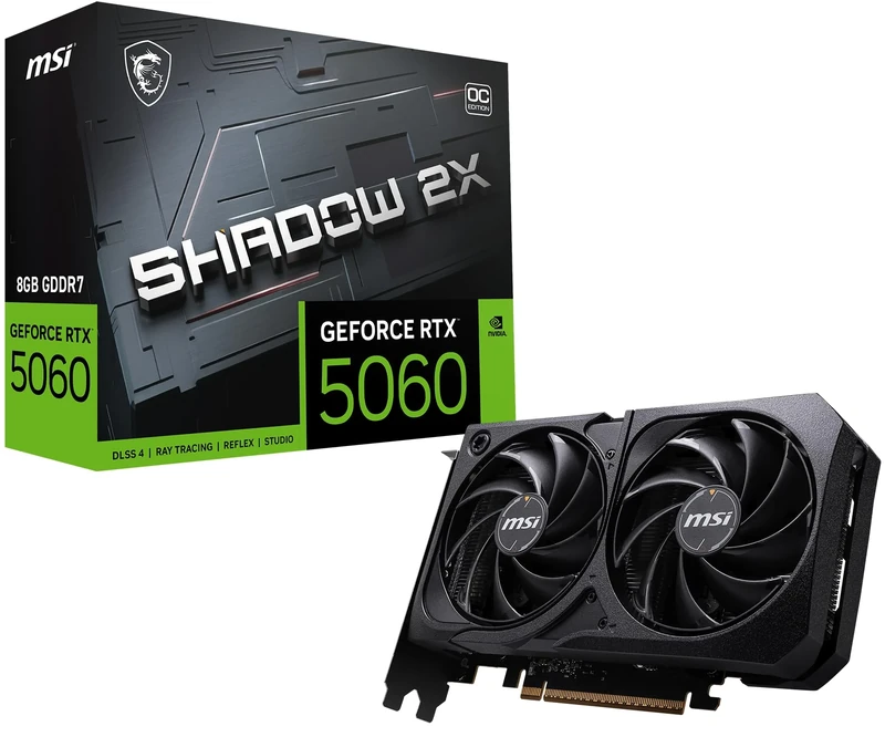 MSI Gaming RTX 5060 8G Shadow 2X OC Graphics Card (8GB GDDR7,128-bit, Extreme Performance: 2535MHz, DisplayPort x3 2.1a, HDMI 2.1b, NVIDIA Blackwell Architecture)