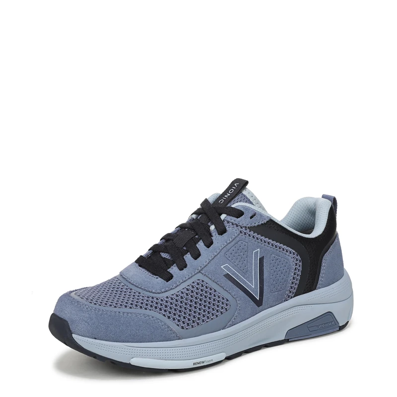 Vionic Women's Walk Strider Knit Lace-Up Trainers, Pacific Blue Knit/Suede, Medium Fit, UK 5