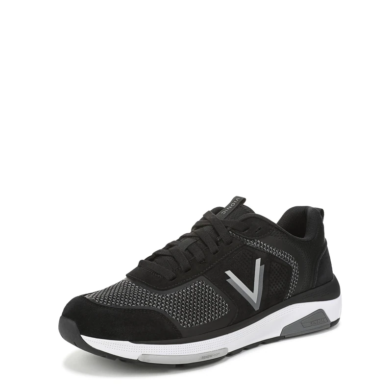 Vionic Mens Walk Strider Knit Lace-Up Trainers, Medium Fit, Black Suede, UK 7.5