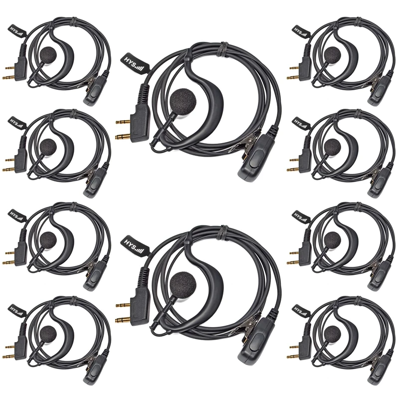 HYS Walkie Talkie Headset Radio Earpiece Compatible with Kenwood Baofeng UV-5R Mini BF-888S Kenwood Quansheng UVK5 2 Pin Two Way Radio, Inline Mic, G-Shape (K-10)