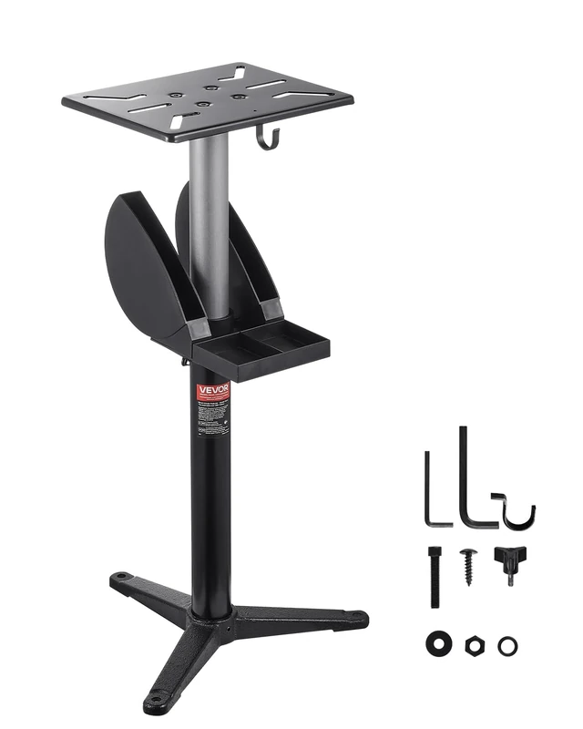VEVOR Bench Grinder Stand, Bench Grinder Vise Floor Pedestal with 31.5 x 25.4 cm Mounting Plate, Height-Adjustable Pedestal Stand with Grinding Wheel Storage Compartment & Heavy-Duty Cast Iron Base