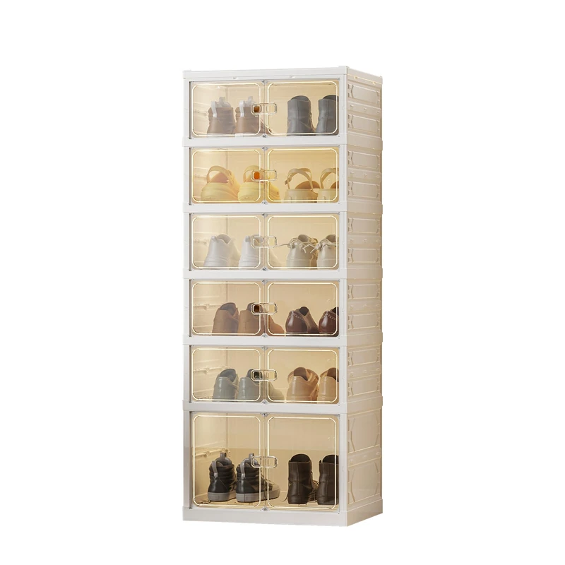 GarveeMore Foldable Shoe Box, 6 Levels Transparent Stackable Storage Boxes for Size 11 Shoes, Dustproof Shoe Rack for Wardrobe, 12 Pairs - Image 1