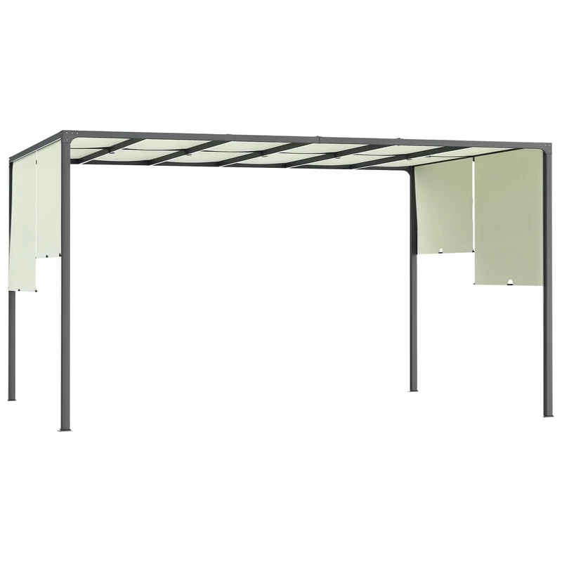 Outsunny 3 x 4m Metal Pergola with LED Lights, Outdoor Garden Pergola with Sliding Roof, Solar Powered, for BBQ, Cream White