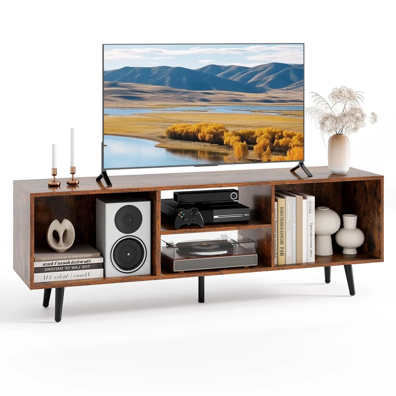 CASART TV Stand 55-Inch - Rustic Brown Media Console with Storage