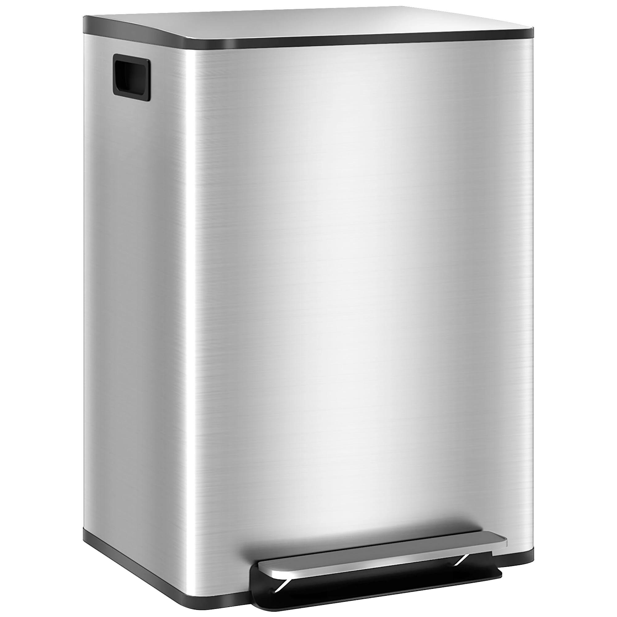 HOMCOM Dual Kitchen Bin, 2 x 30L Stainless Steel Double Pedal Bin with Soft-Close Lid, Removable Inner Buckets and Handles for Recycling and Waste, Silver Tone