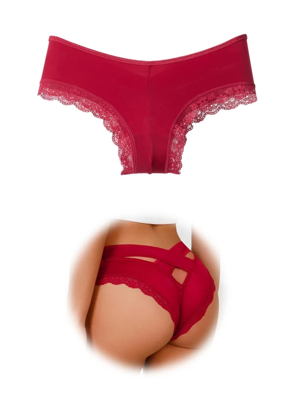 APRSEA Women Knickers Mid Waist Pants Silky Micro feel Floral Lace Trim Comfort Briefs Burgundy Pants Valentine XL