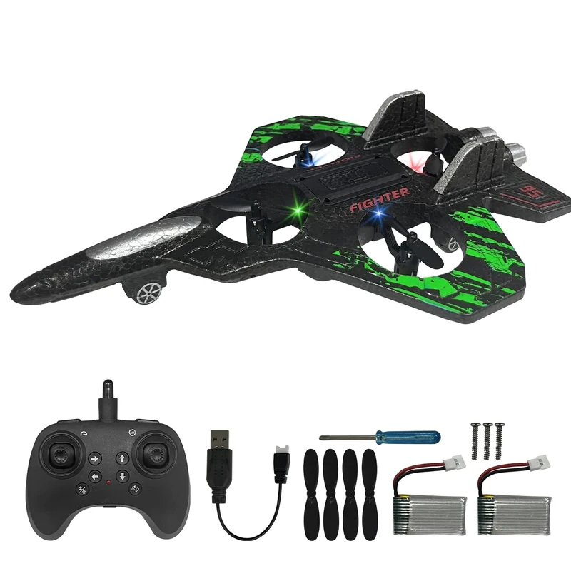 SZJMAO 2.4GHz RC Plane for Kids - 360 Stunt Fighter Jet Lights (Green)