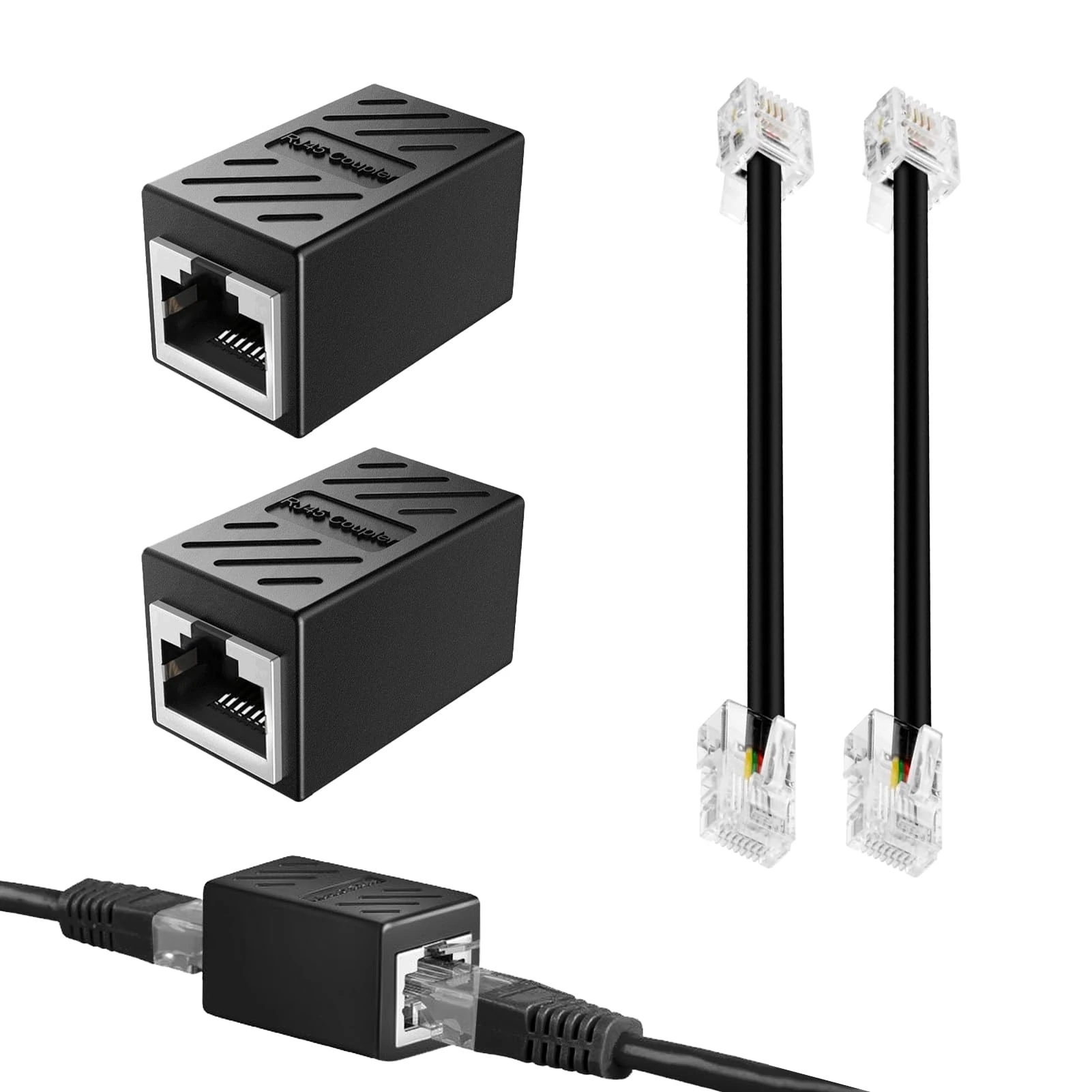 RJ11 to RJ45 Adapter - 2 Pack, BT Connector for Phone to ADSL Modem, 0.15m Black