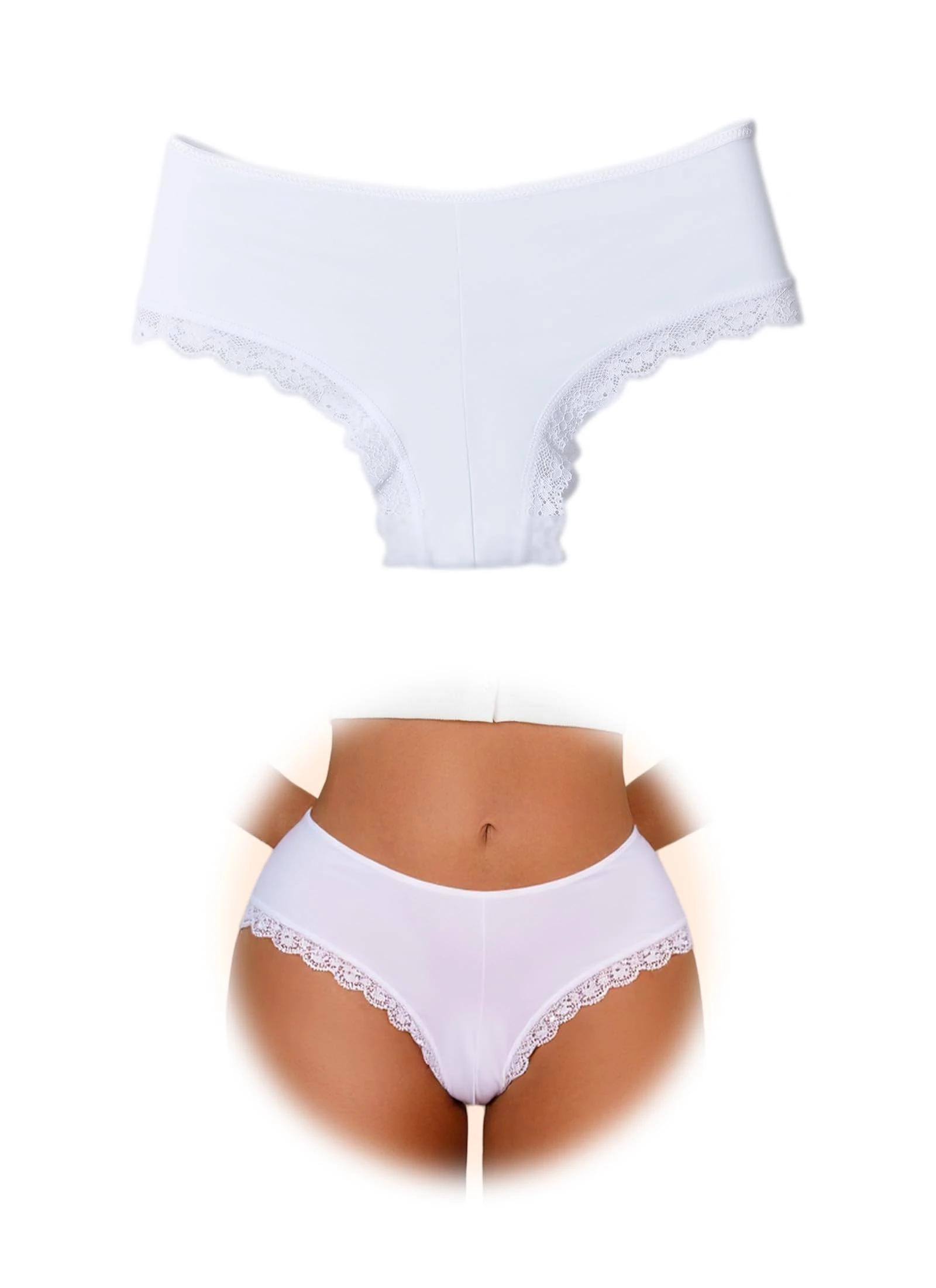 APRSEA Women Knickers Breathable Mid Waist Briefs Lightweight Sheer Feel Floral Lace Trim Pants White Pants Valentine XL