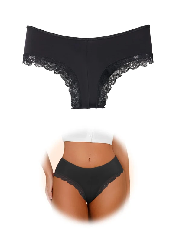 APRSEA Women Knickers Ultra-Soft Mid Waist Knickers with Delicate Lace Trim Comfort Fit Black Briefs XL