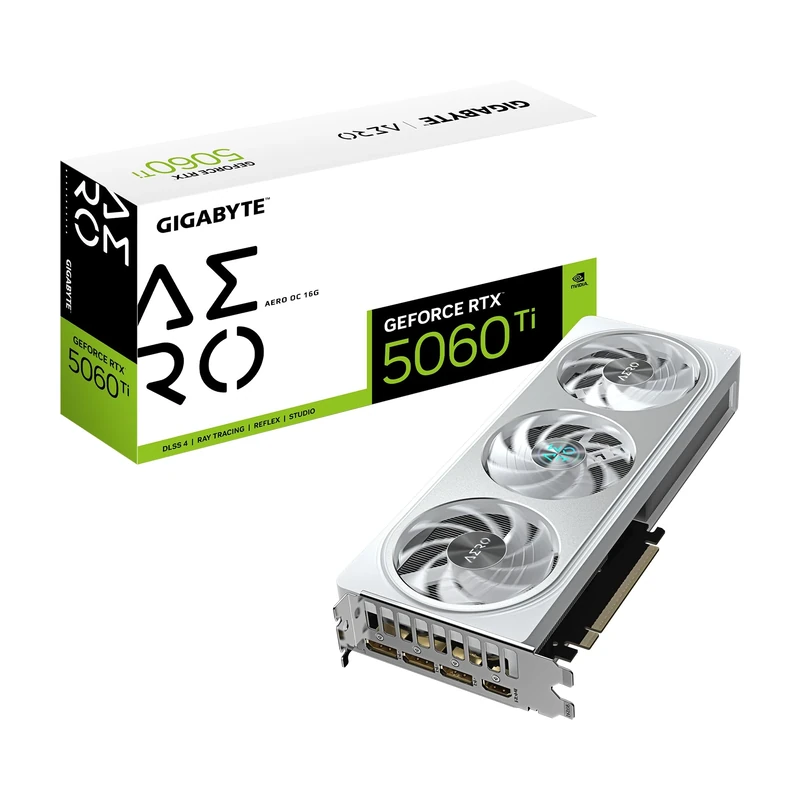 Gigabyte GeForce RTX 5060 Ti AERO OC 16G Graphics Card - 16GB GDDR7, 128bit, PCI-E 5.0, 2647MHz Core Clock, 3 x DisplayPort, 1 x HDMI, GV-N506TAERO OC-16GD