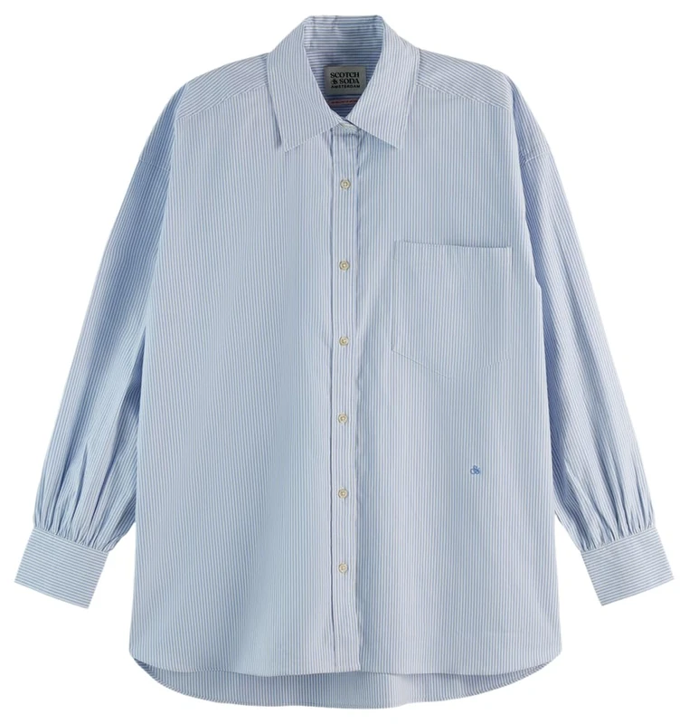 Scotch & Soda Women's Regular-fit Girlfriend Shirt, White and Blue Stripe, 40 in