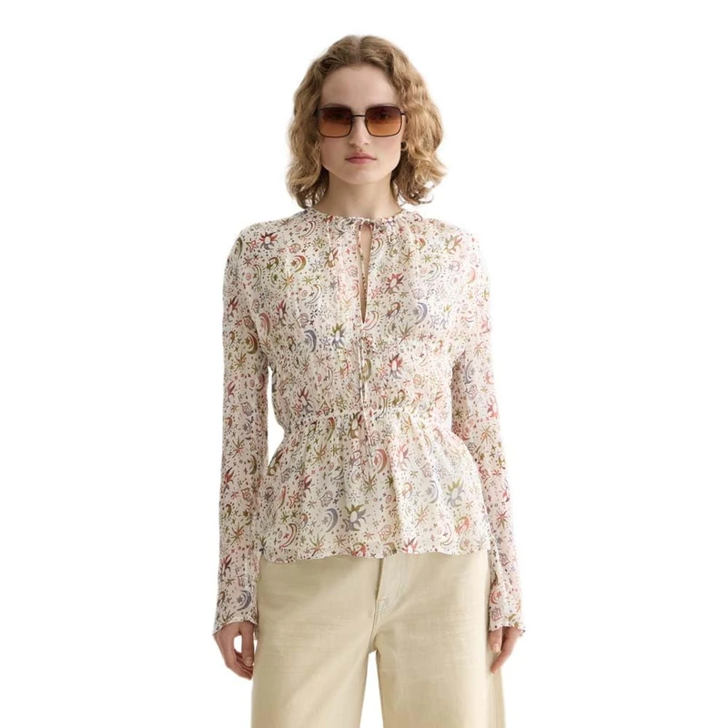 Scotch & Soda Women's Printed Tied Front Woven Top Blouse, Cosmic Sky Eggnog U219, 40