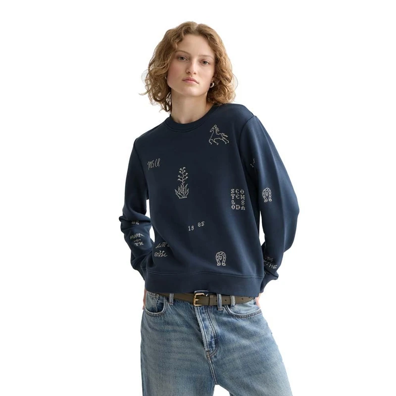 Scotch & Soda Women's Embroidered Sweatshirt, Carbon, XL