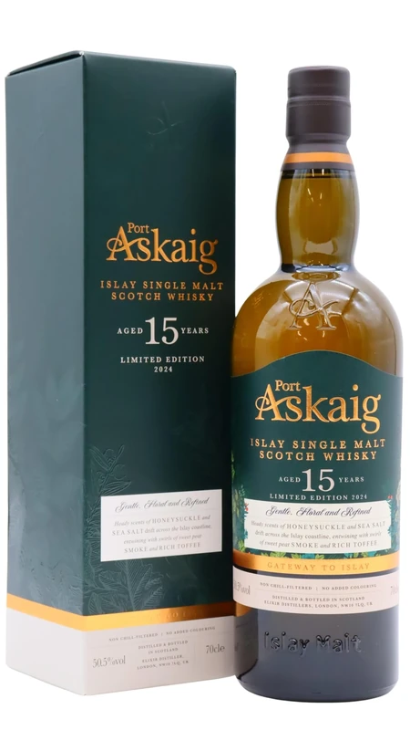 Port Askaig 15 Year Old Single Malt Whisky | 50.5 percent | 70 cl | Islay Single Malt Scotch Whisky | Toasted Vanilla, Sea Salt, and Sweet Smoke | Perfect for Gifting