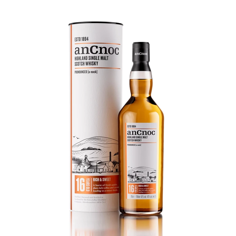 anCnoc 16 Year Old Single Malt Whisky, 43% ABV, Highland Scotch, 70cl, Rich and Sweet, Matured and Crafted at Kncockdhu Disillery