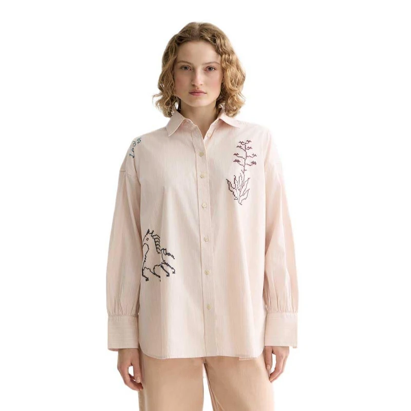 Scotch & Soda Womens Embroidered Girlfriend Shirt, Rose Dust Stripe V655, 42 UK