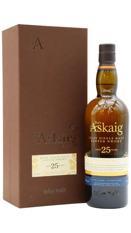Port Askaig 25 Year Old Single Malt Whisky | 45.8 percent | 70 cl | Islay Single Malt Scotch Whisky | Leather, Spice, Tropical fruits, and Smoke | Perfect for Gifting